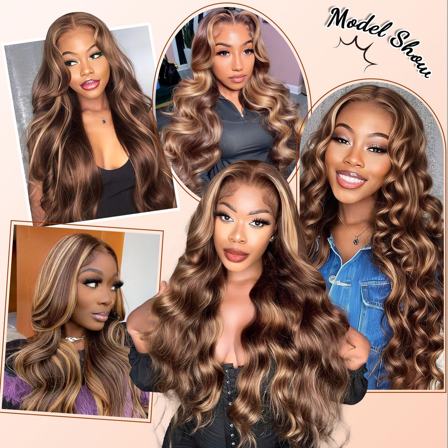 Hepnok 32 Inch Ombre Lace Front Wig Human Hair Body Wave 13x6 HD Lace Front Wigs Human Hair 200 Density Highlight Honey Blonde W