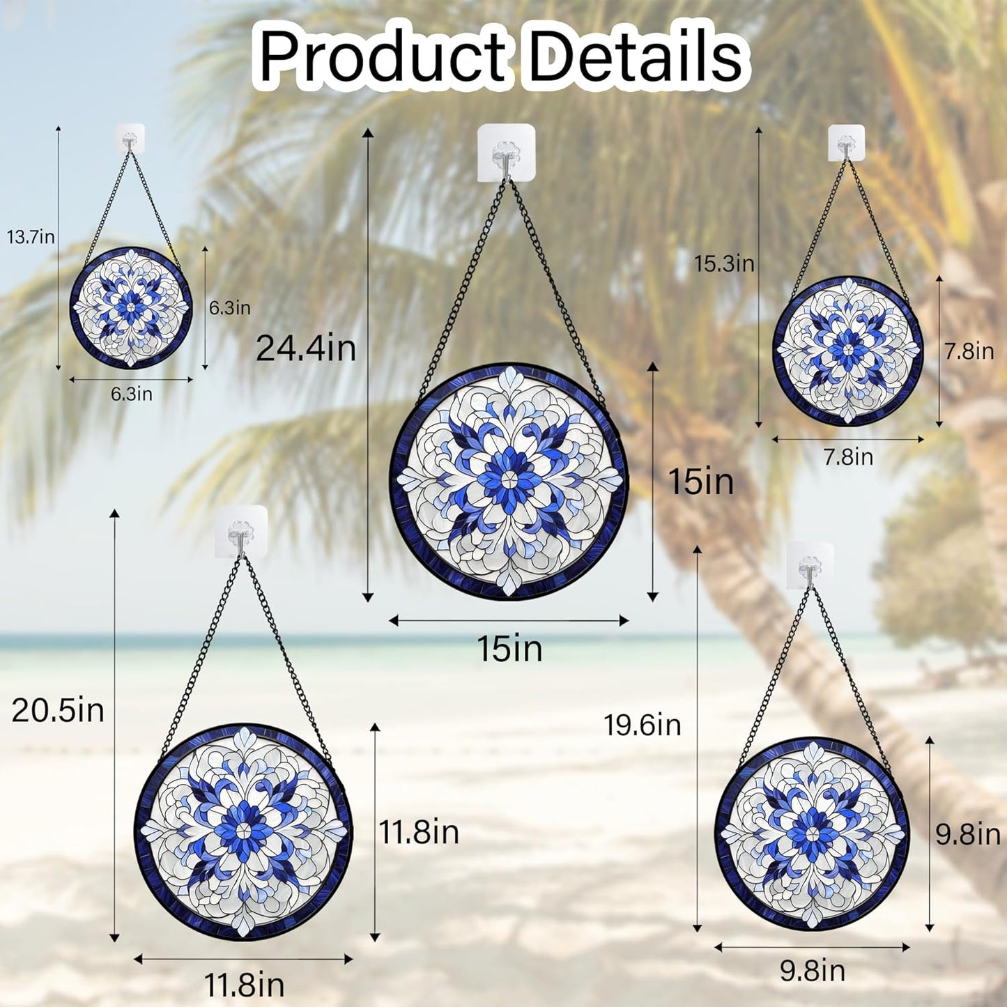 Stained Glass Window Hanging - Blue White Boho Flower Suncatcher for Door Garden Yard Sun Catchers Decor Christmas Mother's Day Birthday Gifts for Women Mom Nana Friend Teacher 11.8 in