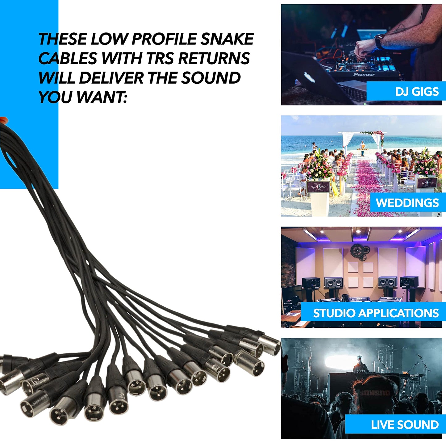 Seismic Audio - Sajlp-24X8X100-24 Channel 100 Foot Xlr Low Profile Snake Cable With 8 Trs Returns - Circuit Board Snake For Reco