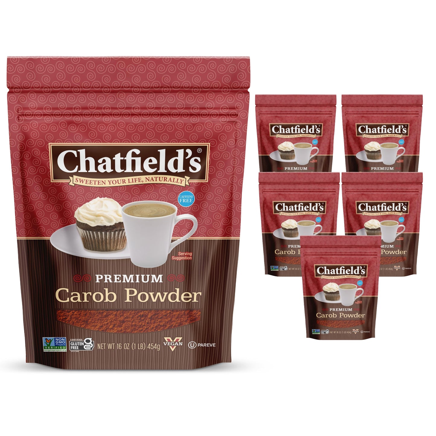 Chatfields enhanced Carob Powder Caffeine-Free Vegan Friendly Kosher Gluten Free & Non-GMO 16 Ounce (Pack of 6)