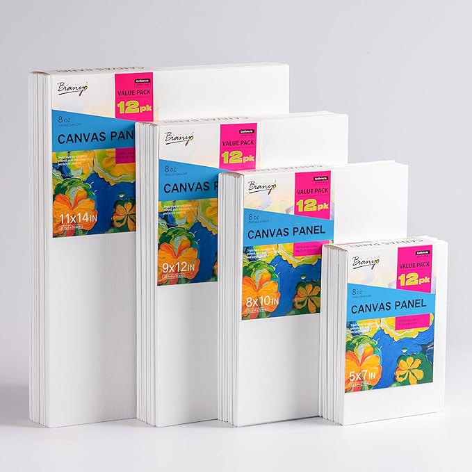 Bianyo 9x12 Inch Canvas Panels for Painting ā 12 Pack, 100% Cotton, Triple Primed & Acid-Free, Art Boards for Acrylic & Oil Paints, Ideal for Artists, Students, Hobbyists & Beginners
