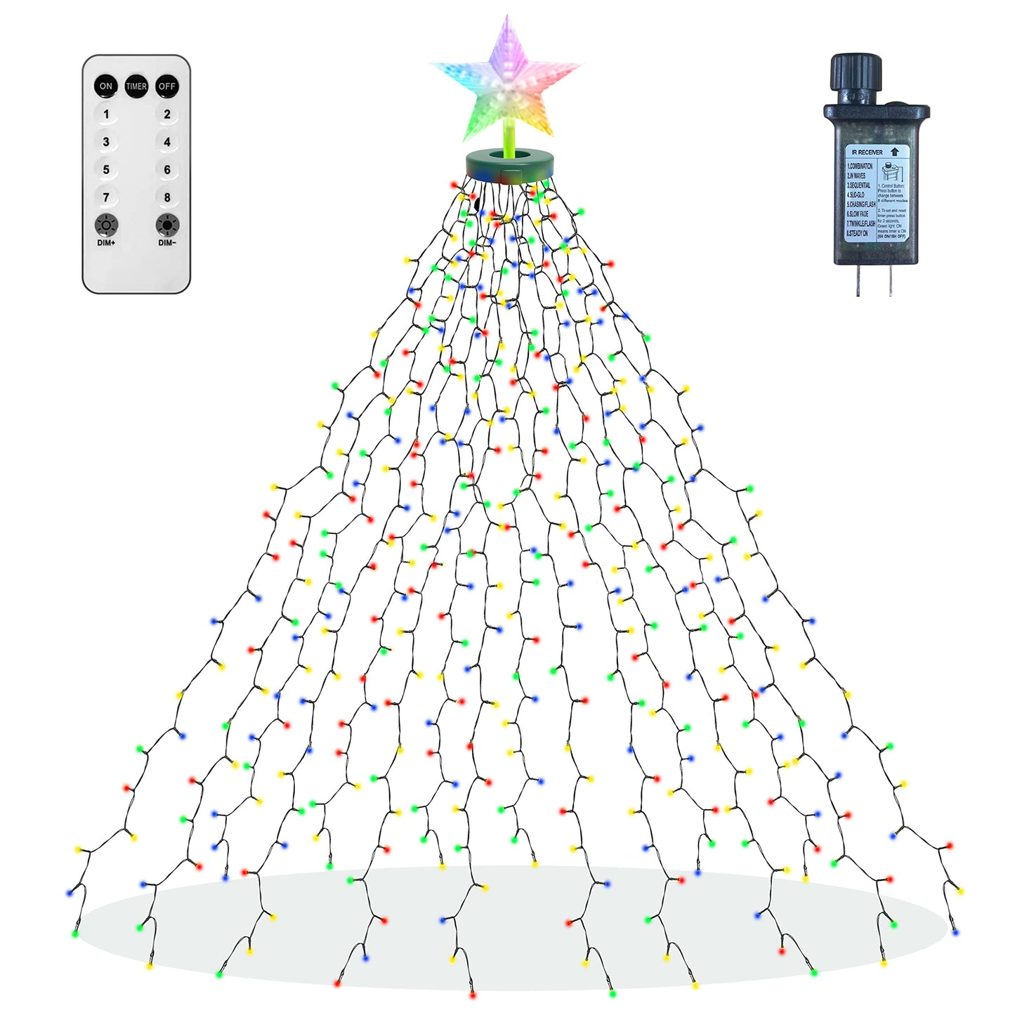 Aneeway Christmas Tree Lights - 410 Led Multicolor String Lights, 6.6Ft, 8 Modes, Remote Control, Memory Function