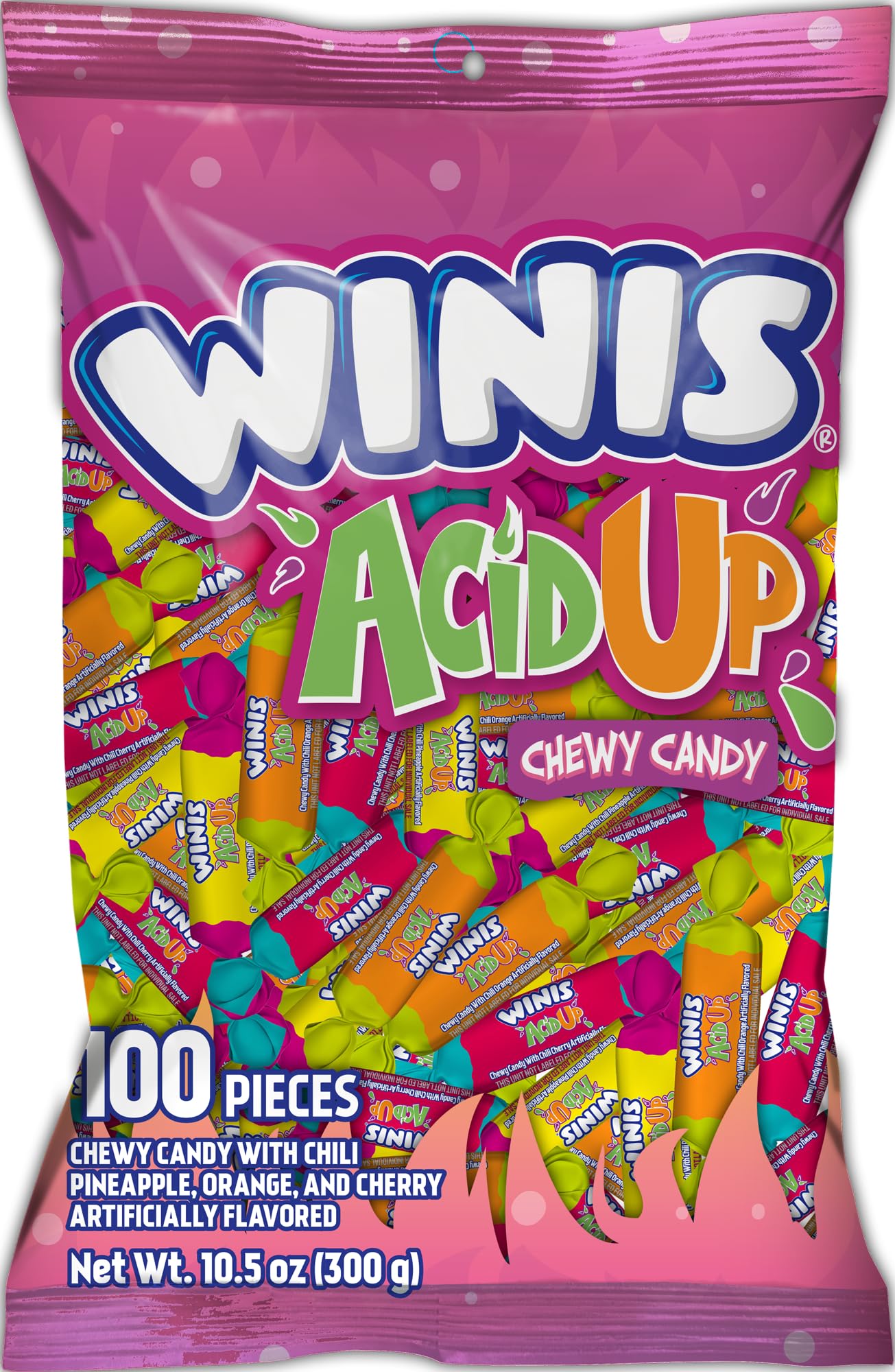 Winis Chewy Candy Sour & Spicy Variety Bag, Taffy Candies 100 individually wrapped pieces, Sharing Size 12Oz Candy Variety Bag.