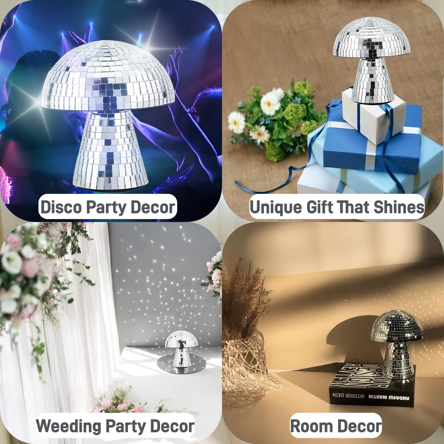 Yeehlmer Creative Mushroom Disco Ball For Party Table Decor Mirror Retro Handmade Disco Ball Mushroom Shape Home Art Decorations Bar Ornaments (Silver Xs(4.7))