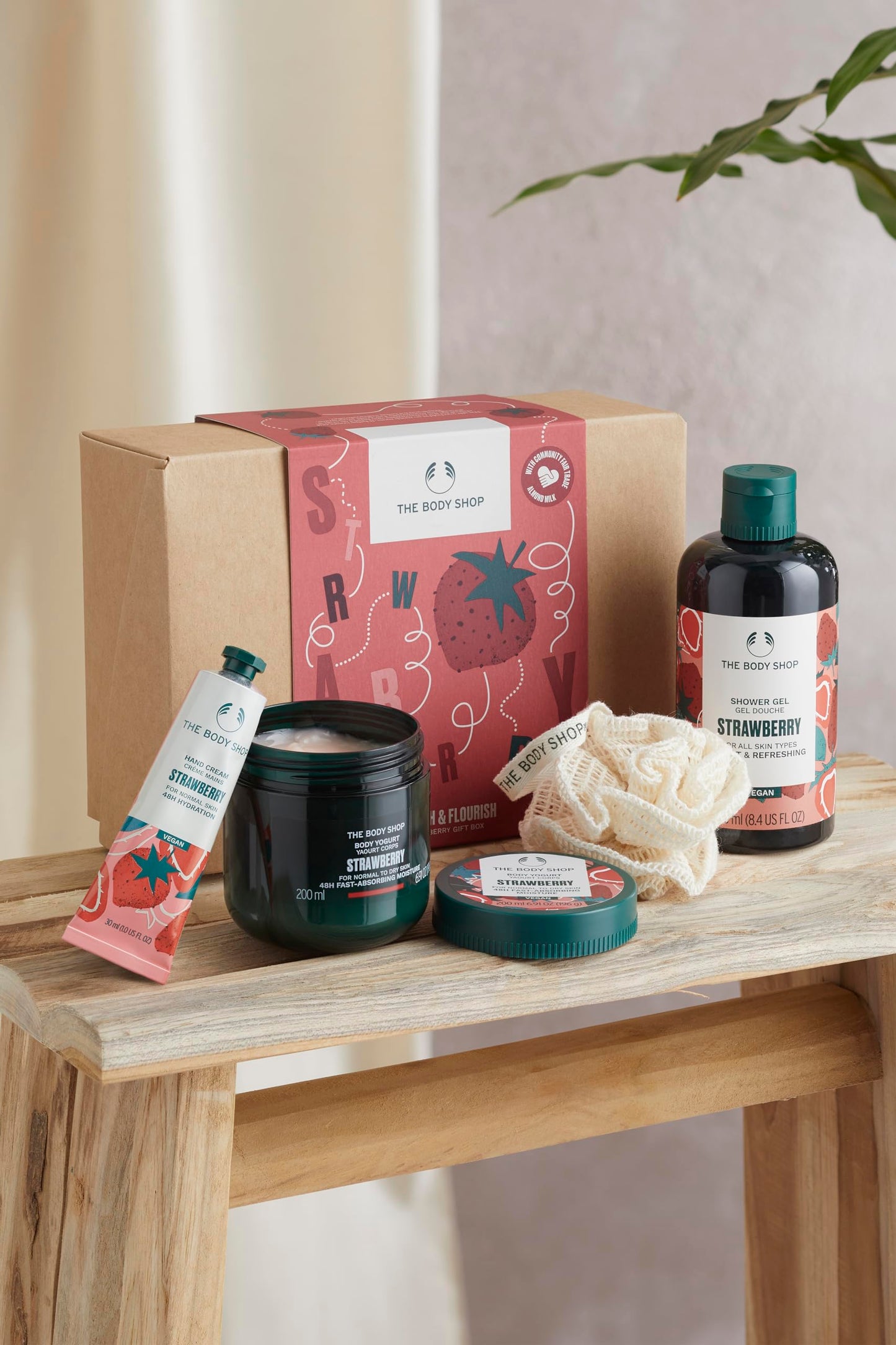 The Body Shop Nourish & Flourish Strawberry Body Care Gift Set, Vegan, 4-Piece Gift Set