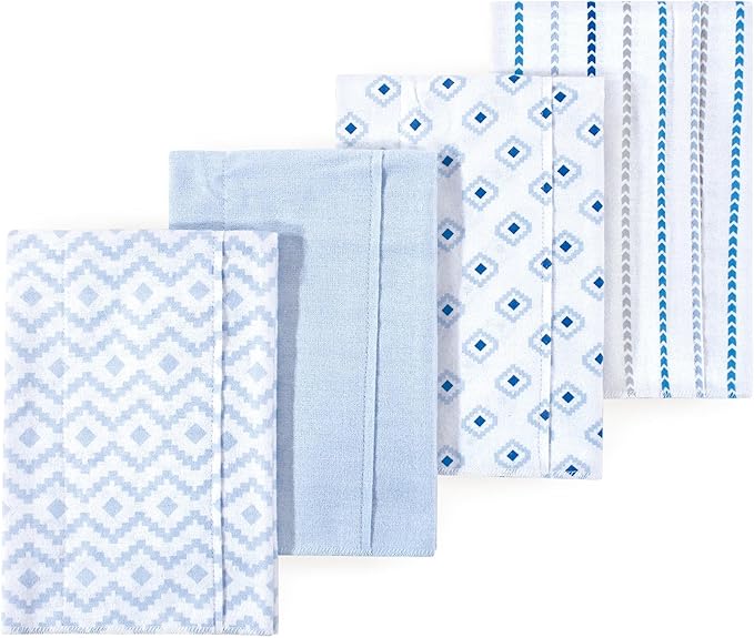 Luvable Friends Hudson Baby Flannel Burp Cloths 4pk, Contemporary Blue Mix