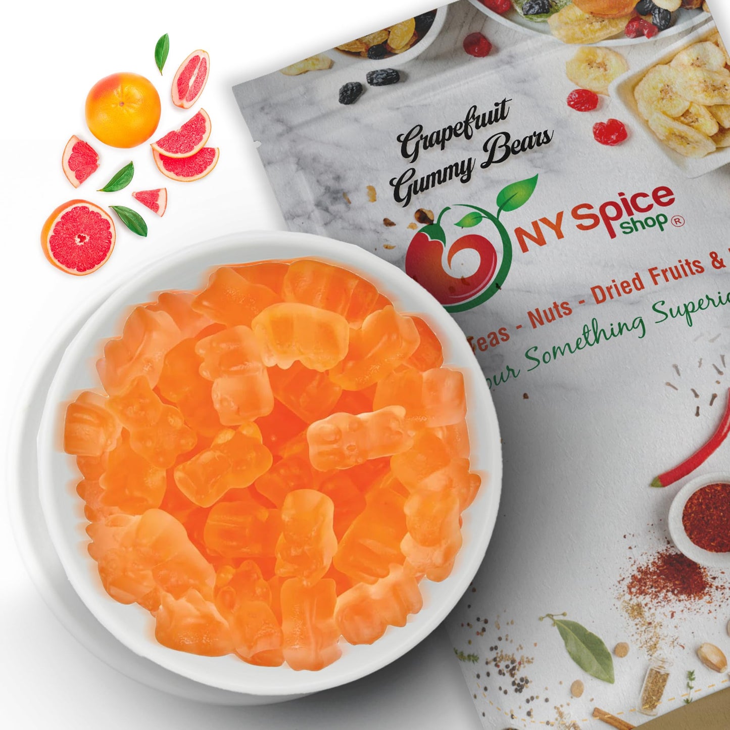 NY Spice Shop Grapefruit Gummy Bears Bulk - 5 Pound Gummies Bears Candy - Gummies Fruit Snacks - Chewy Candy - Flavor Gummy Cand