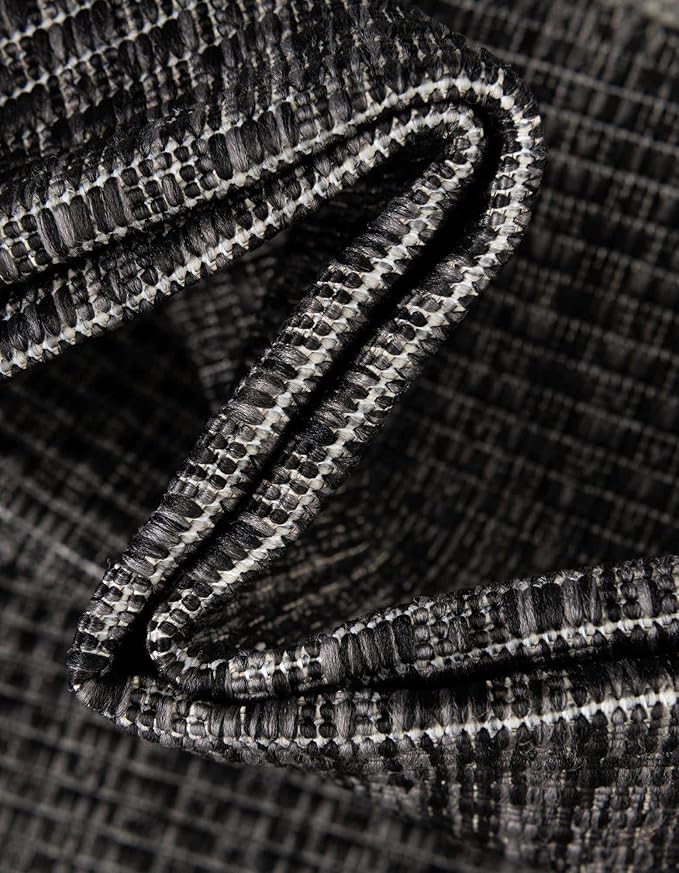 Unique Loom Outdoor Border Collection Area Rug - Soft Border (6' 1" Round Black/Ivory)