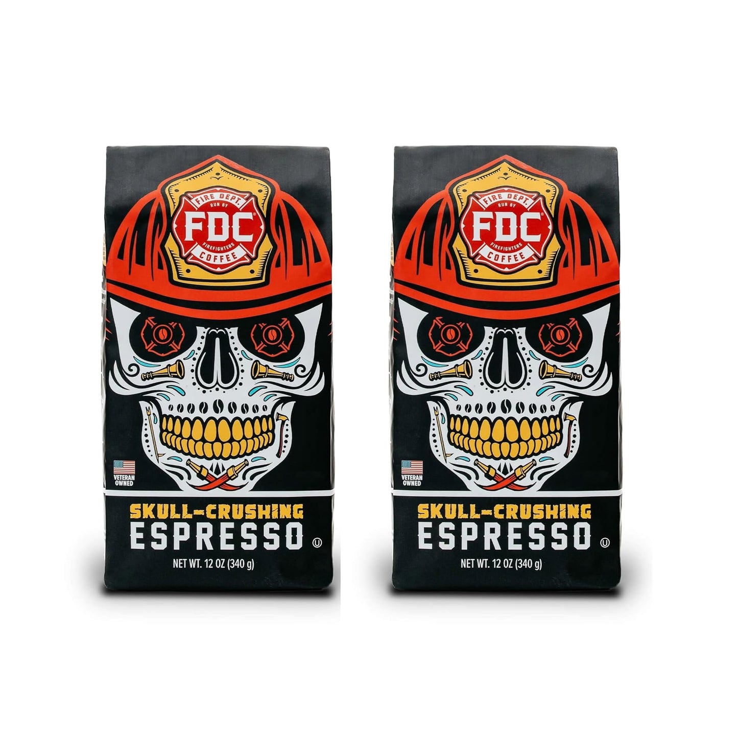 Fire Department Coffee - Gives Back to Firefighters - Skull Crushing Espresso Ground Coffee - Full-Bodied & Bold - Roasted in the USA - Handcrafted with enhanced Coffee Beans - Veteran Owned (12 oz Pack of 2)