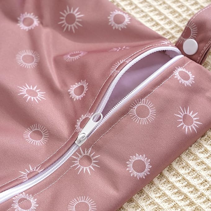 2Pcs Baby Wet Dry Bags for Cloth Diaper,Waterproof Reusable Travel Bags, Beach, Pool, Gym Bag for Swimsuits, Beach Vacation Essentials (White Flower Sun)