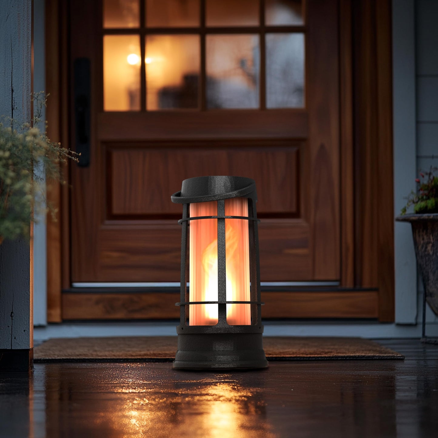 FOXFLAME Metal Outdoor Solar Lantern, Waterproof Flickering LED, 1 Pack, Matte Black, Model FFMDL1