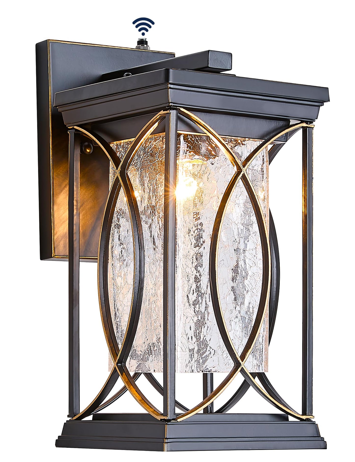 Delicavy Dusk To Dawn Outdoor Wall Light Black With Gold Trim Modern Exterior Sconce Aluminum Waterproof Coach Light Fixture With -Like Glass Outside Wall Lantern For House Garage Porch Lighting