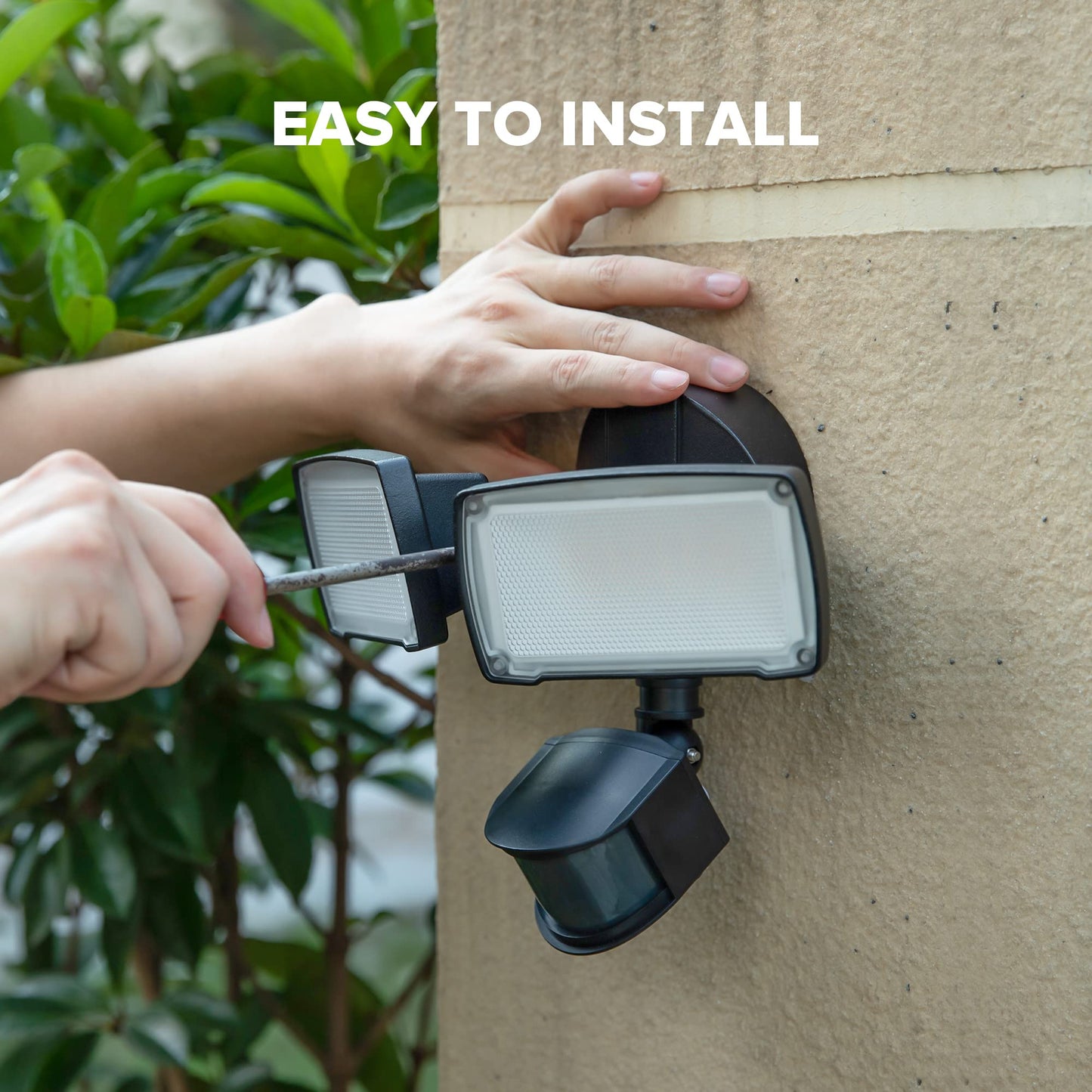 Lutec Dual-Head Led Floodlight, 38W 3500 Lumen, Motion Activated, Black, Model 7635401012-B, 5000K Daylight, Dusk