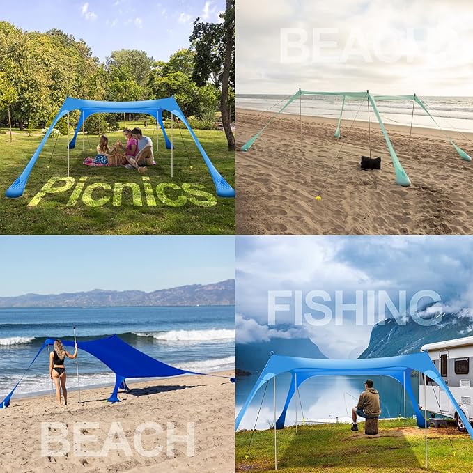 Buheco Beach Tent Pop Up Shade 7x7.5ft Beach Canopy Sun Shelter UPF50+ with 4 Foldable Poles-Portable Carrying Bag-Sand Shovel-Ground Pegs-Windproof Ropes for Outdoor Family Camping-Fishing-Picnic