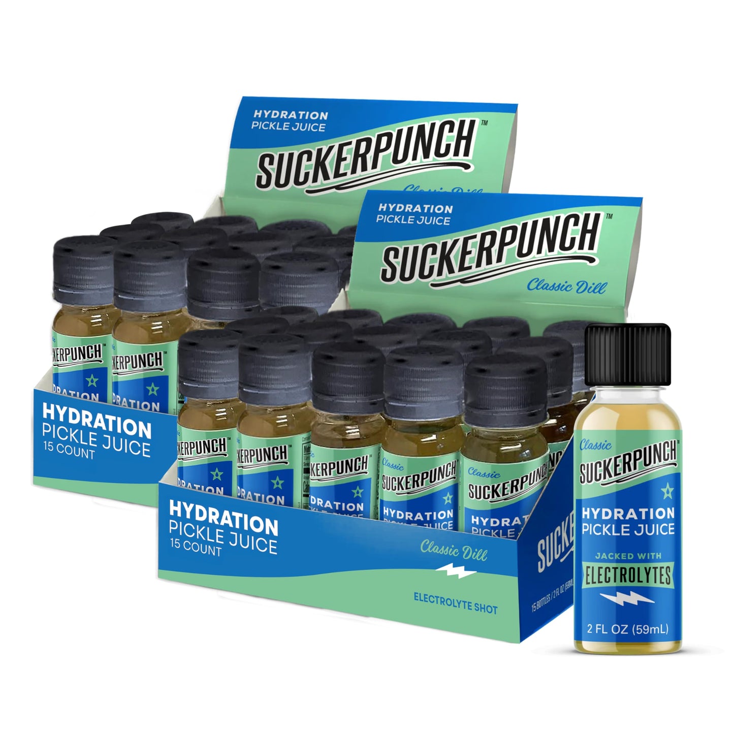 SuckerPunch Pickle Juice Shots - Electrolyte-Rich Hydration Drink for Muscle Cramps Recovery & Performance 2 oz Bottles (Pack of 30)