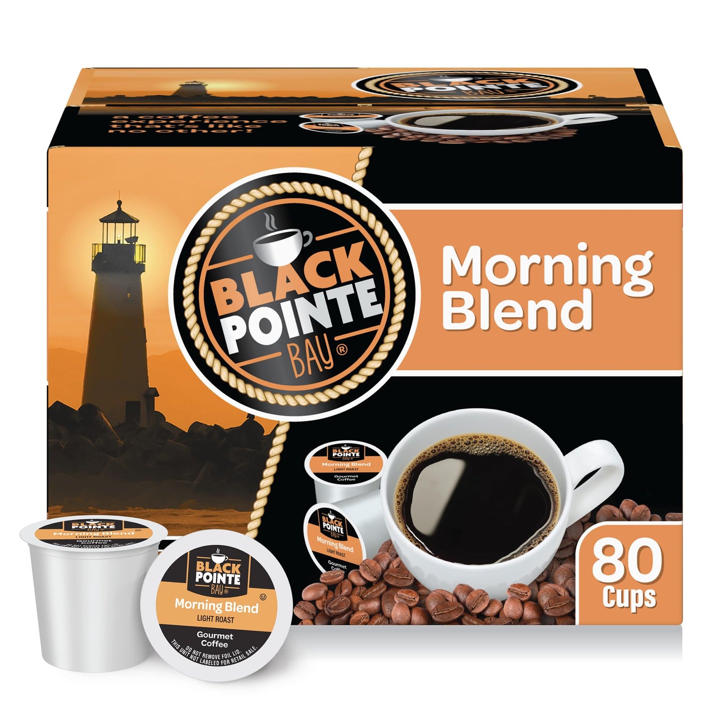 Black Pointe Bay Coffee Morning Blend Light Roast 80 Count Single Serve Coffee Pods for Keurig K-Cup malt-inspired