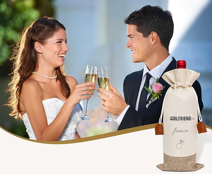Wedding Wine Bag, Engagement Gifts for Girlfriend, Cotton Linen Wine Gift Bag With Drawstring, Wine Champagne Bottle Gift Bag, Wedding Gift for Women Besties Friends, Bachelorette Party Favor-22