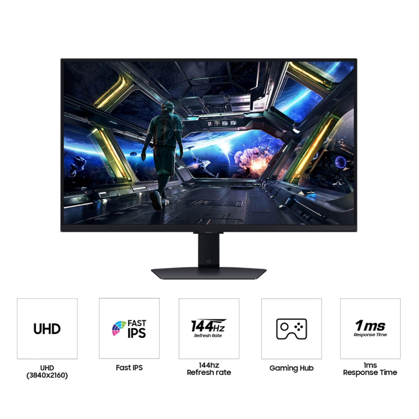Samsung 32” Odyssey G7 (G70D) 4K UHD IPS 144Hz 1ms(GtG) Smart Gaming Monitor, G-Sync Compatible, AMD Freesync Premium, Vivid Colors, Adjustable Stand, Black Equalizer, LS32DG702ENXZA