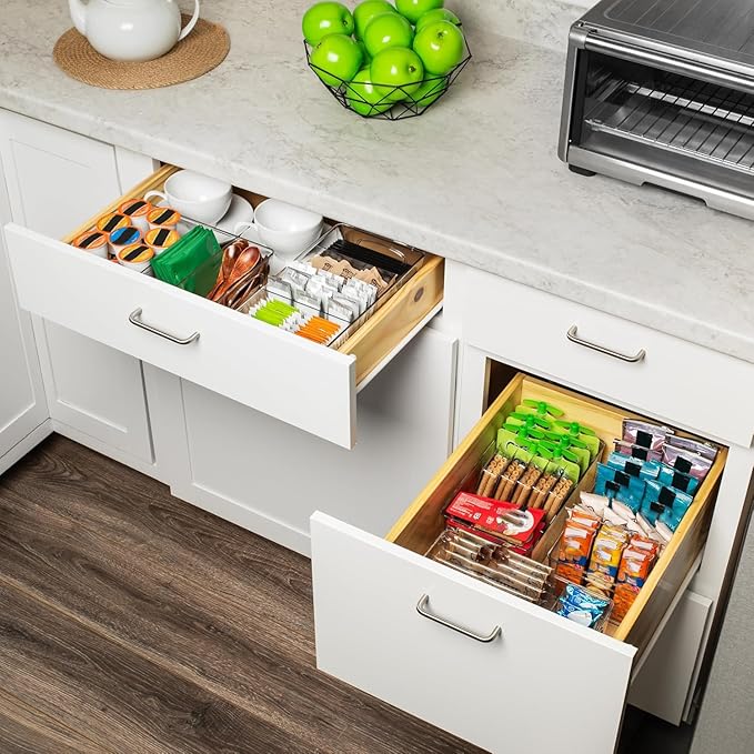 Pantry Organizers and Storage - 2 Pack Kitchen Organizers and Storage for Fridge,Drawer and Refrigerator - Spice Organization for Cabinet,Clear Plastic Stackable Bins for Snack Organizer