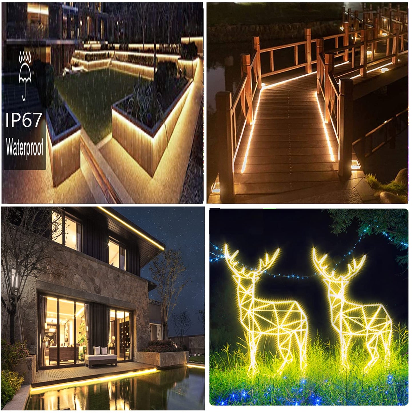 Uniontang Solar LED Strip Lights, 16.4ft, 280 LEDs, IP67 Waterproof, Warm White, with Remote Solar Panel Control Box