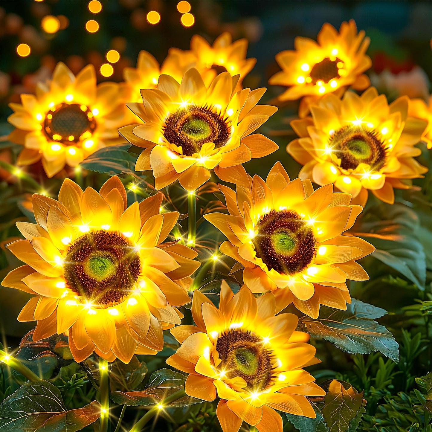 Sunflower Solar Lights Garden Decor: 6-Pack Artificial LED Solar Flower Lights Christmas Outdoor Decorations- Waterproof Patio L