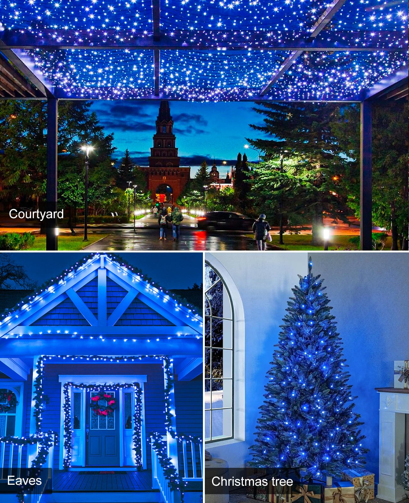197Ft 600 Led Christmas Lights Outdoor Plug In Christmas Tree Lights 8 Modes Waterproof String Twinkle Lights For Indoor House Patio Garden Party Wedding Holiday Decorations Blue