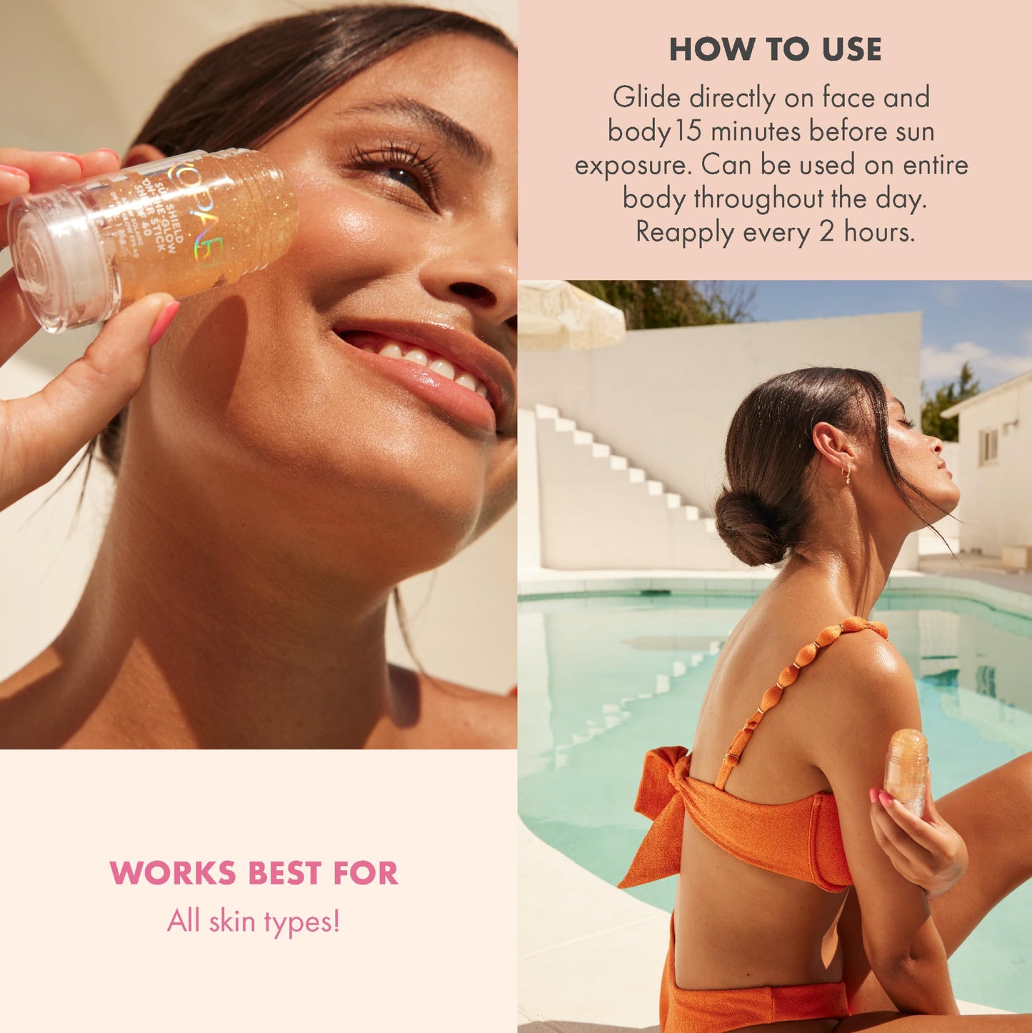 Kopari Sun Shield On-The-Glow Sheer Sunscreen Stick SPF 40, Sweat and Water Resistant Roll On Sunscreen For Face and Body with V