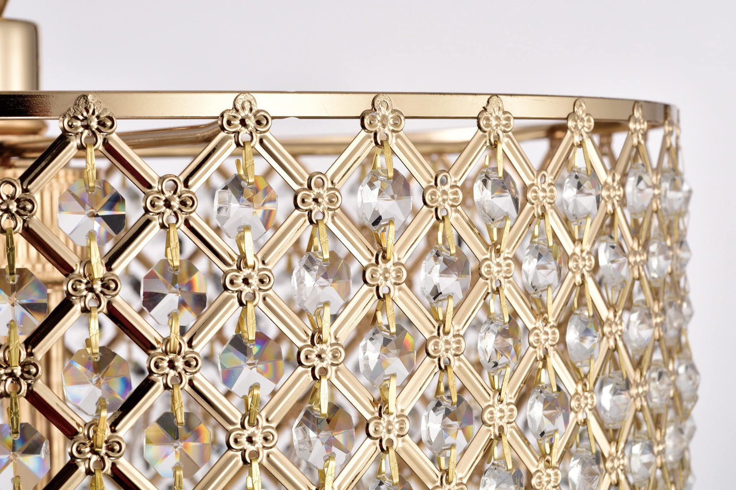 Edvivi 4-Light Round Crystal Chandelier Ceiling Fixture, Beaded Drum Shade, Gold, Model EPG8018GD