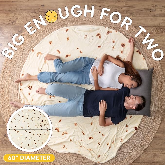 Zulay Extra Large Burritos Tortilla Throw Blanket – Wrap Yourself Like a Giant Taco! Double-Sided, Funny & Ultra Cozy Novelty Blanket, Super Soft 285 GSM Flannel, 60 Inches
