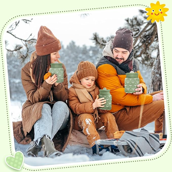Amylove Mini Hot Water Bottle 320ml for Hot & Cold Compress with Cover Silicone Microwave Heating Small Water Bag for Travel Pain Relief Holiday Gifts(Sage Green)