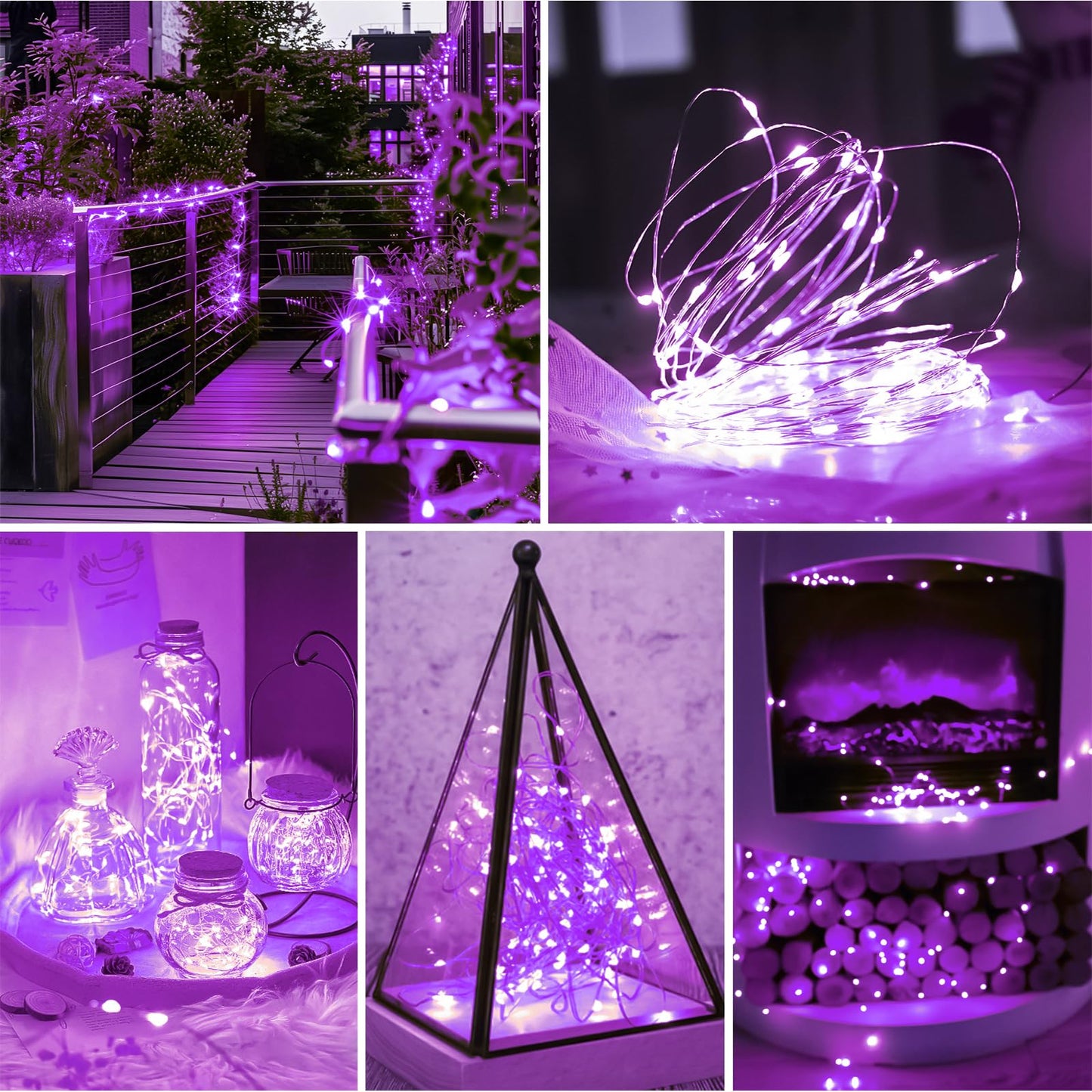 Sinamer Purple Fairy Lights Battery Operated (Included) 8 Modes & Auto Timer 4 Packs 5M 50Led Mini Twinkle Silver Wire Firefly Starry Lights Waterproof Battery Operated Lights For Tree Bottle