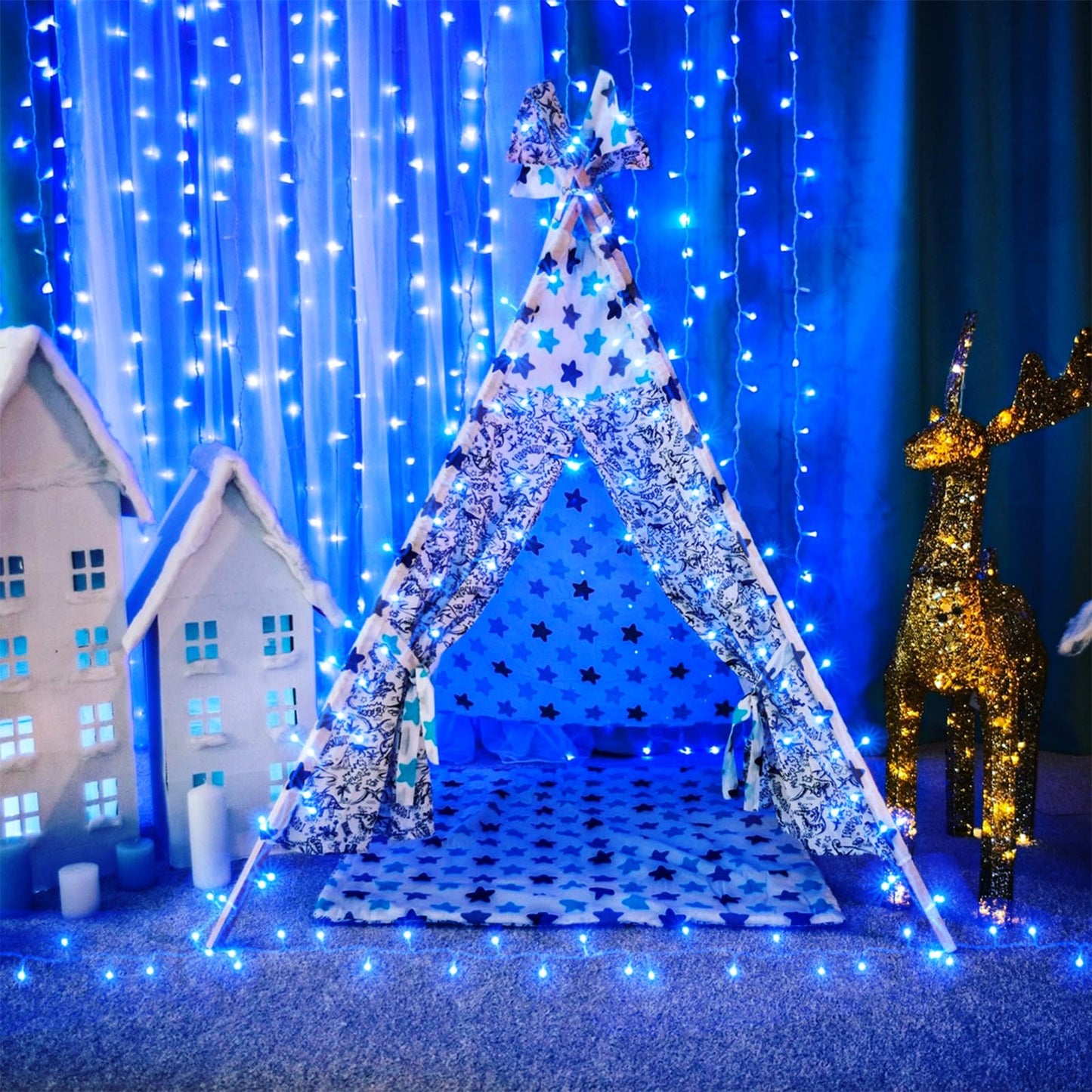 800 Led Blue Christmas Lights Outdoor 262Ft Clear Wire Blue String Lights 8 Modes Clear Wire Plug In Waterproof Twinkle Fairy String Light For Indoor Christmas Tree Bedroom Decorations