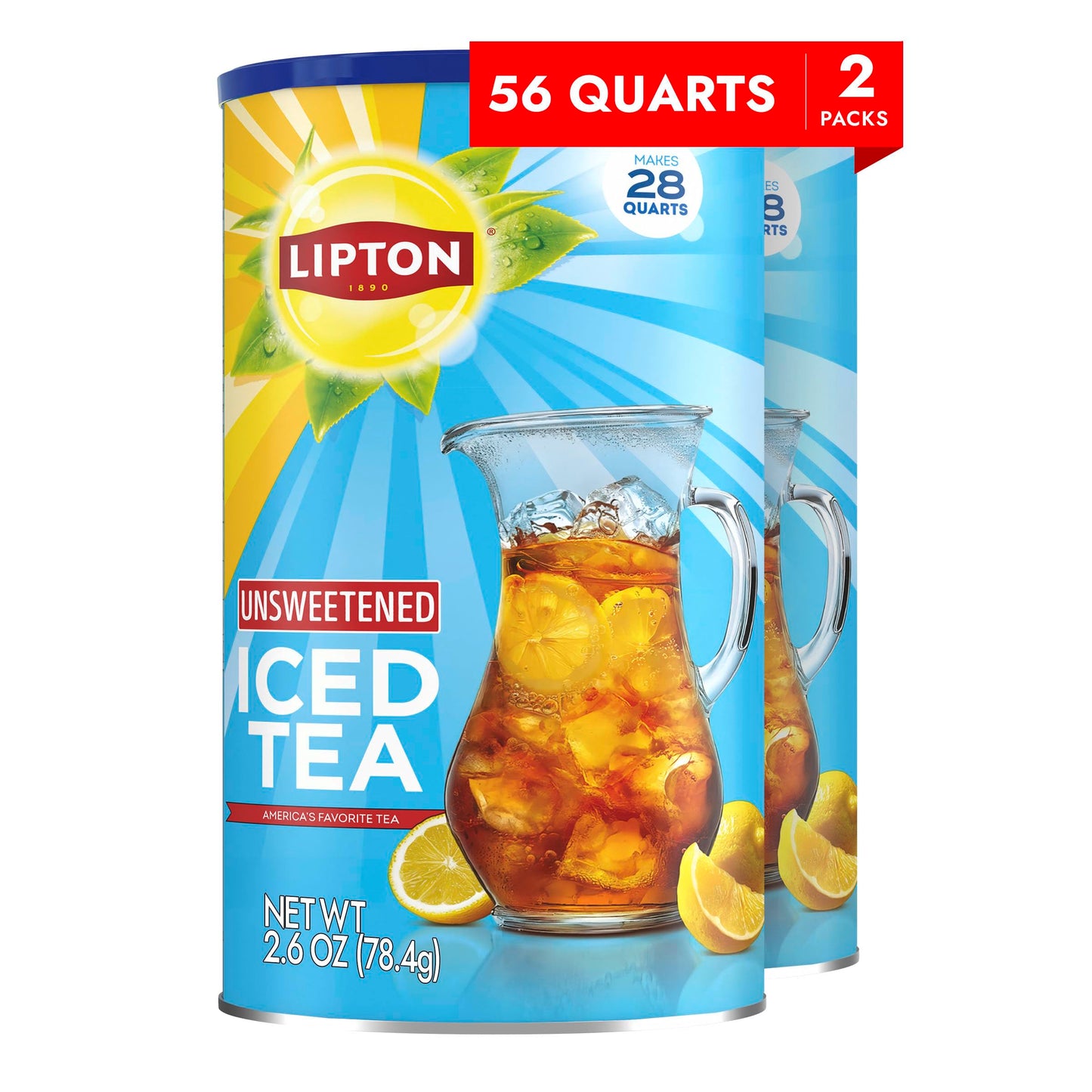 Lipton Iced Tea Mix Unsweetened Lemon Flavor Black Iced Tea Makes 28 Quarts (Pack of 2)
