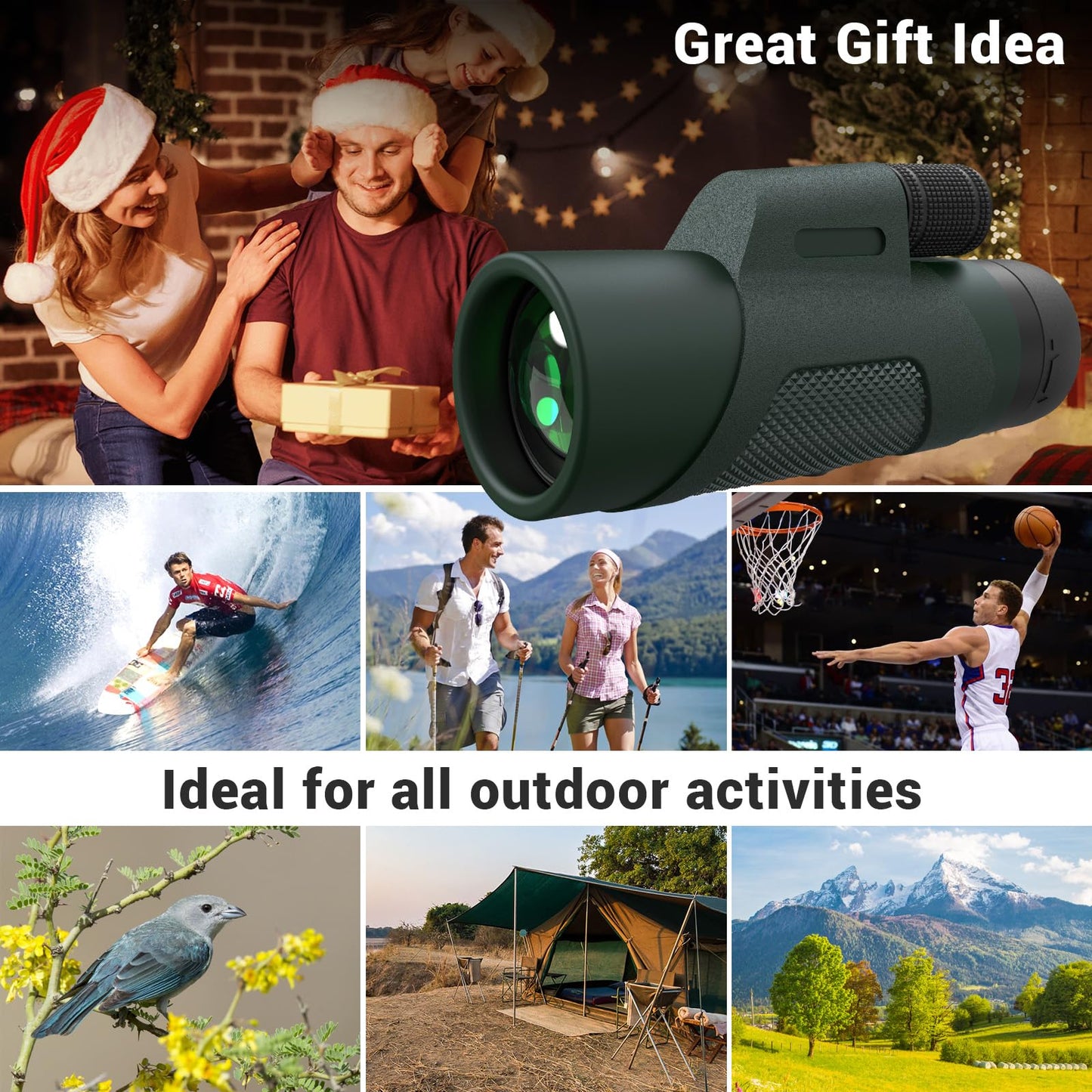 12X50 Monocular Telescope For Adults, High Powered Monoculars Compact Scope Portable Handheld Telescope With Bak-4 Prism Fmc Len