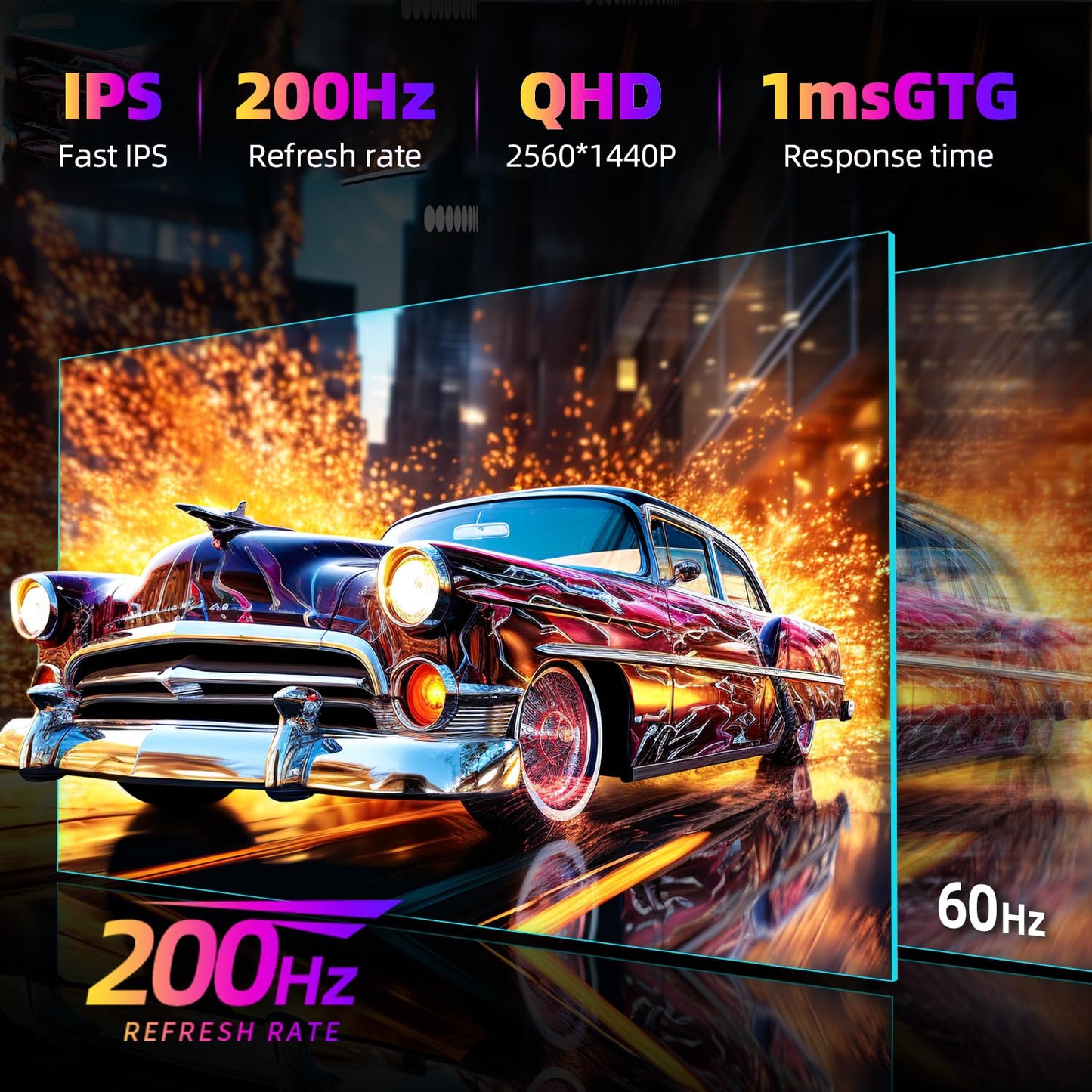 CUNPU 27 Inch QHD 2560 x 1440 Gaming Monitor, 180Hz (Up to 200Hz),1ms GTG, Fast IPS, DCI-P3 93%, High Brightness 450cd/㎡, G-Sync & FreeSync, Tilt Stand, DP/HDMI, 144Hz 2K Monitor