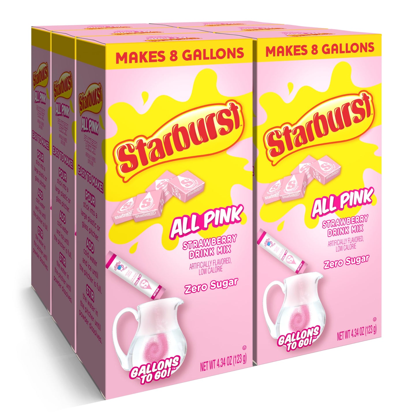 Starburst Gallons To Go Powdered Drink Mix 8-Count Box (6 Pack) All Pink Strawberry - Low Calorie and Zero Sugar Drink Mix Each Stick Makes 1 Gallon-Sized Pitcher