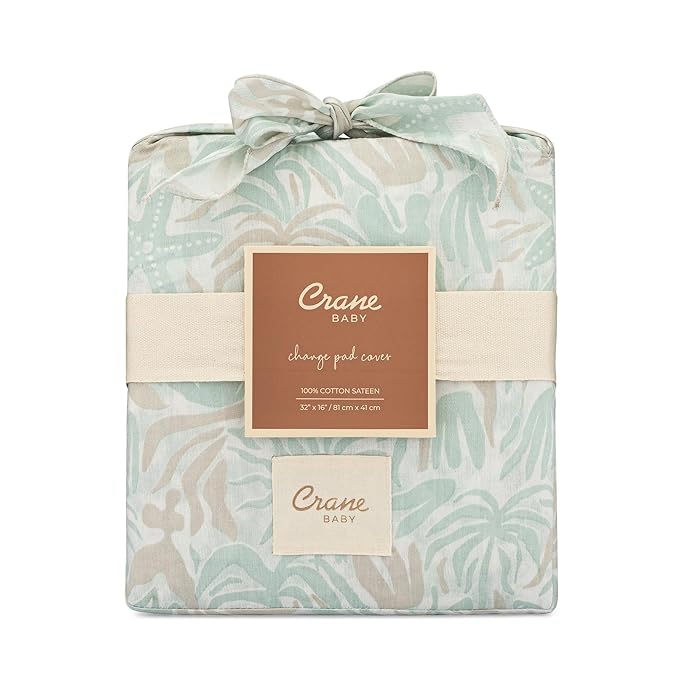 Crane Baby Changing Pad Cover, 100% Cotton Sateen Exterior Change Pad Cover, Beach Life Theme, 16" x 32", Fitted Changing Pad Covers, Changing Table Pad Cover For Nursery, Baby Registry or Shower Gift