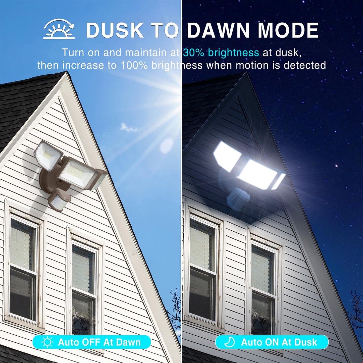 Abovizo 85W LED Security Light, 8500LM Motion Sensor, IP65 Waterproof, 6500K, 3 Heads, Brown, Model AB22/G85N-3