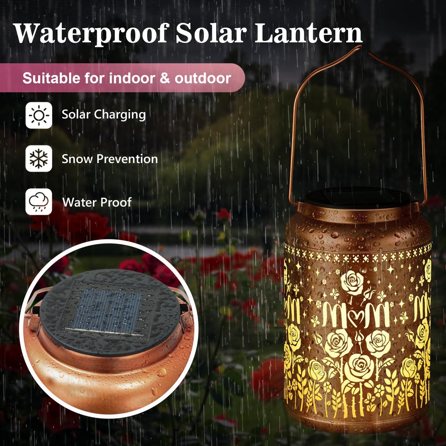Birthday Gifts For Women Mom Grandma Solar Lantern Outdoor Waterproof Gardening Gifts For Women Mom Christmas Rose Garden Decor Hanging Solar Lights Yard Decorations Outdoor Backyard Patio