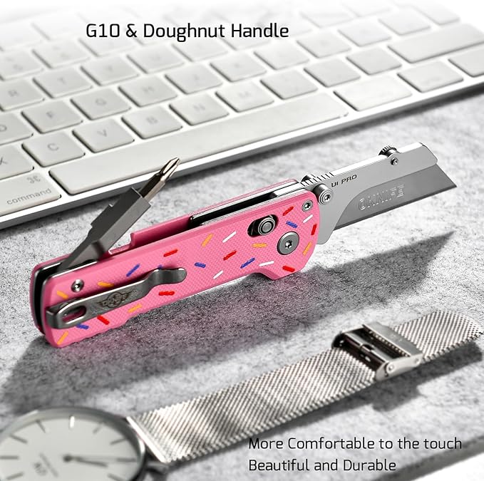 OKNIFE U1 Pro Multitool Folding Utility Knife with Folding Screwdriver, Quick Change Blade, Rail Lock & Pocket Clip for Men Women(Doughnut)