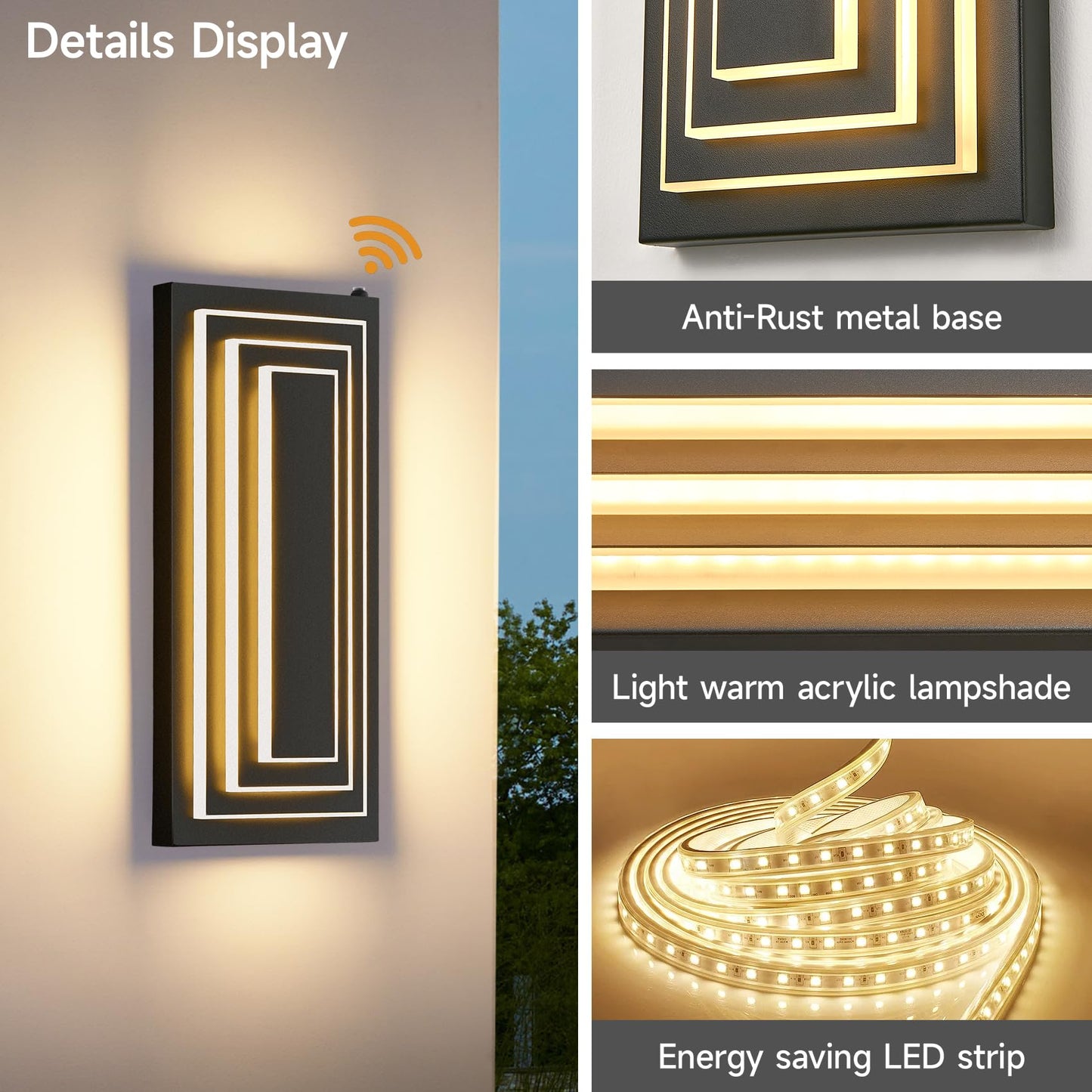 ZSMAIKU Outdoor Wall Light Fixture, 36W LED, 23.6IN Waterproof Sconce, Modern Black Design, Model MK-108-GY60H-3C-1