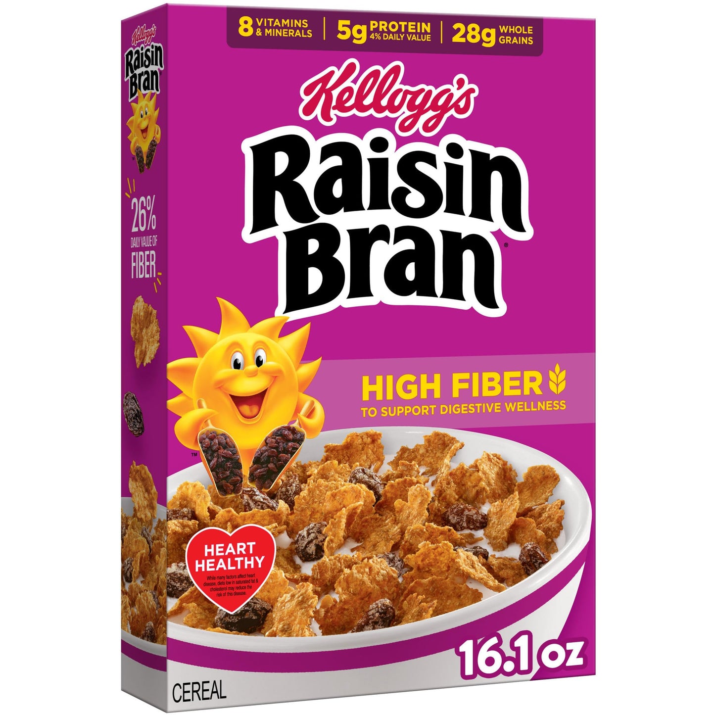 Kelloggs Raisin Bran Breakfast Cereal High Fiber 28g Whole Grain 16.1 oz