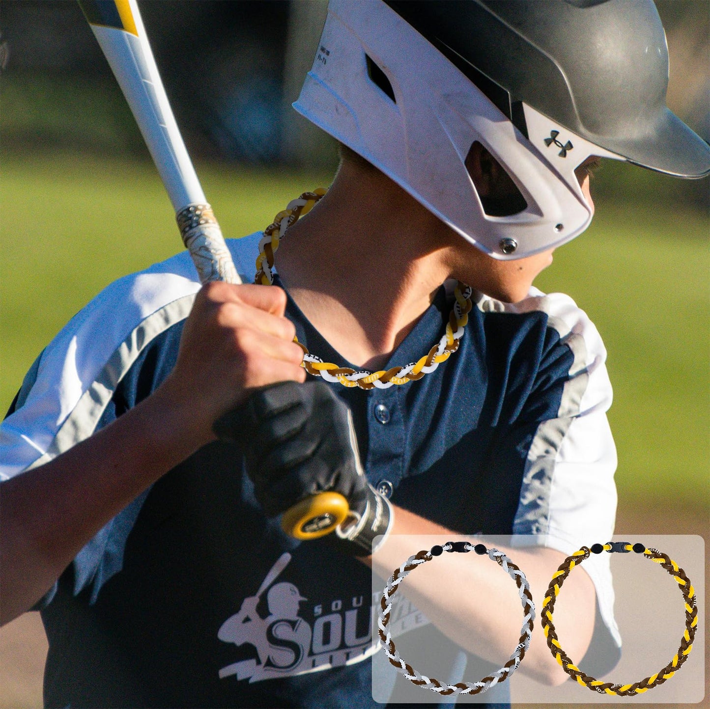 SUPBOMM 3 pcs Baseball Rope Necklaces, League Team Colors Braided Necklace, Baseball Team Gifts, Padres