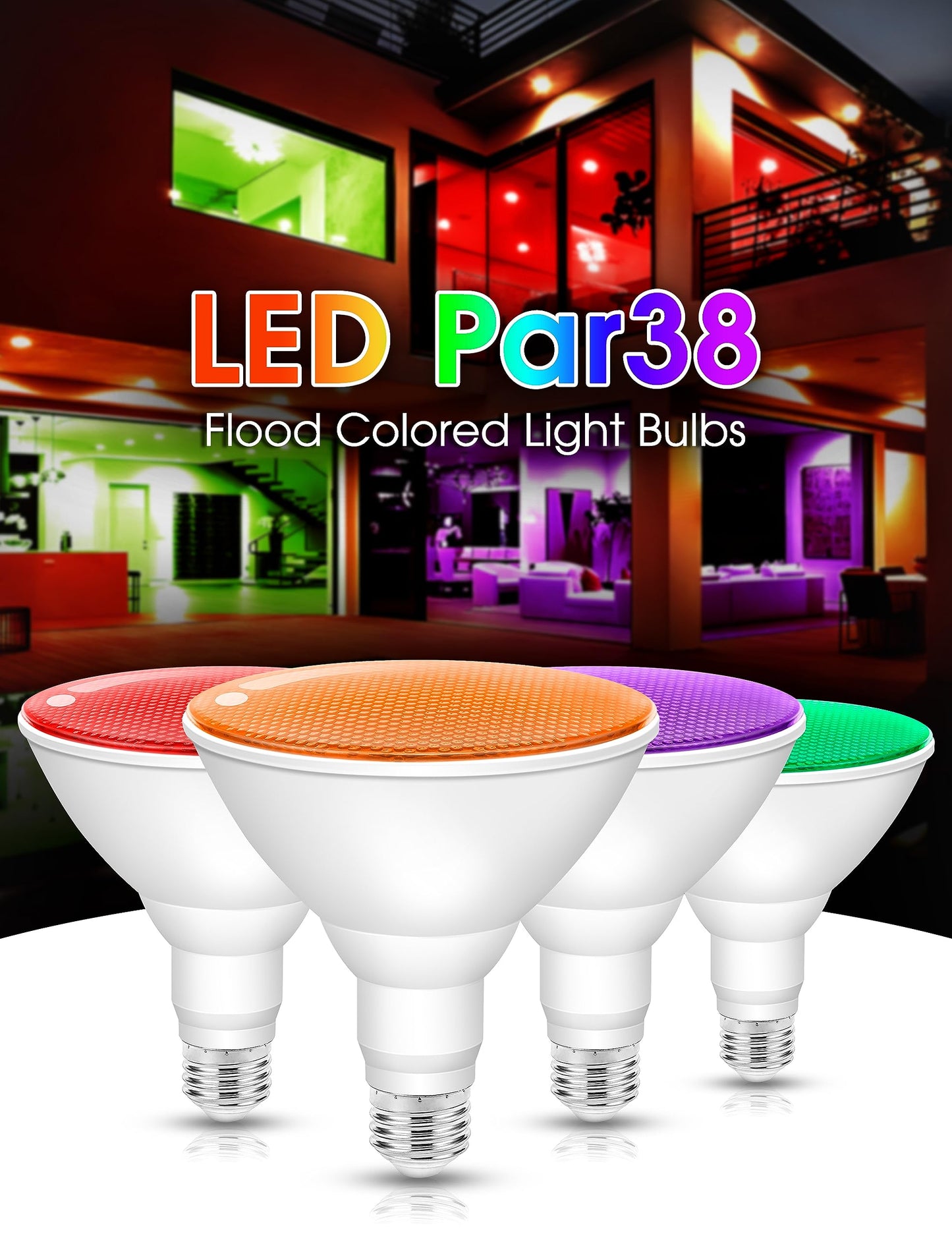 Fulighture Par38 LED Light Bulbs, 15W (100W Equivalent), 2 Count, Orange, Not-Dimmable, Halloween/Christmas Decorations