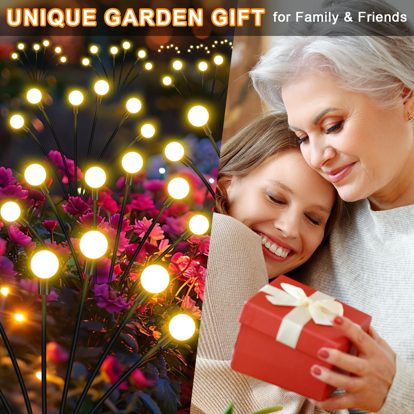NBQQ Solar Garden Lights Outdoor,2 Pack 16LED Waterproof Solar Powered Lights for Yard Pathway Patio, Swaying Lawn Decor as Gardening Gifts for Women Holiday