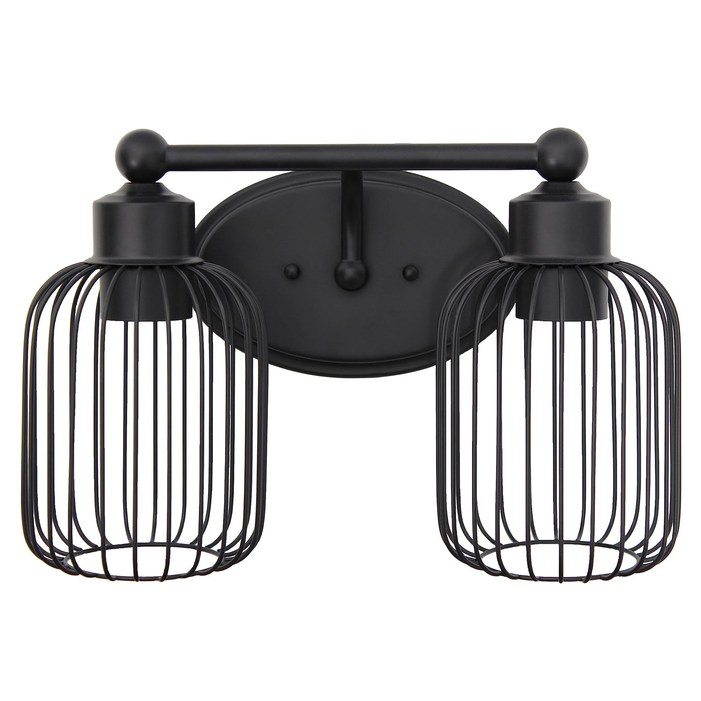 Elegant Designs Vt1021-Blk 14 Black Iron Industrial Farmhouse Wall Vanity Fixture With Metal Birdcage And Oval Backplate