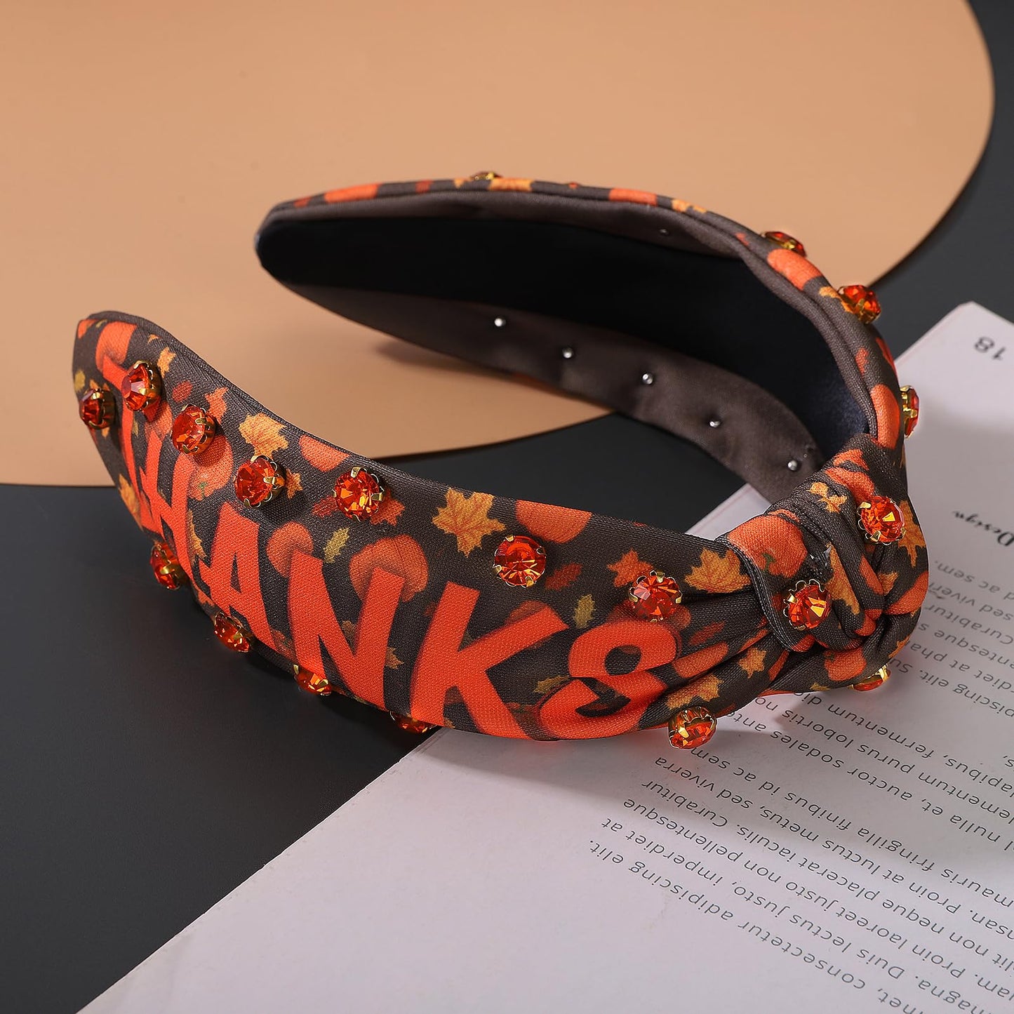 IDDFEVE Thanksgiving Day Headbands for Women - Fall Rhinestone Knotted Hair Hoop, Autumn Pumpkin Maple Leaves Crystal Pearl Acce