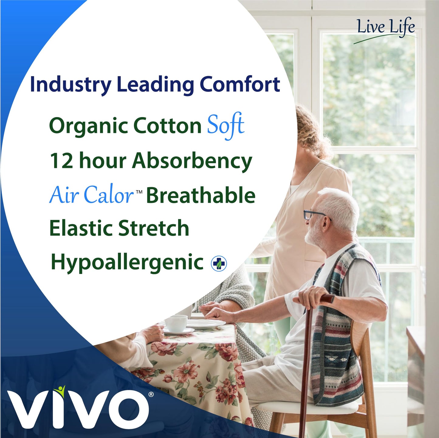 VIVO Organic Cotton Overnight Sensitive Skin Adult Incontinence Diaper Briefs with Tabs, Medium 22 Count