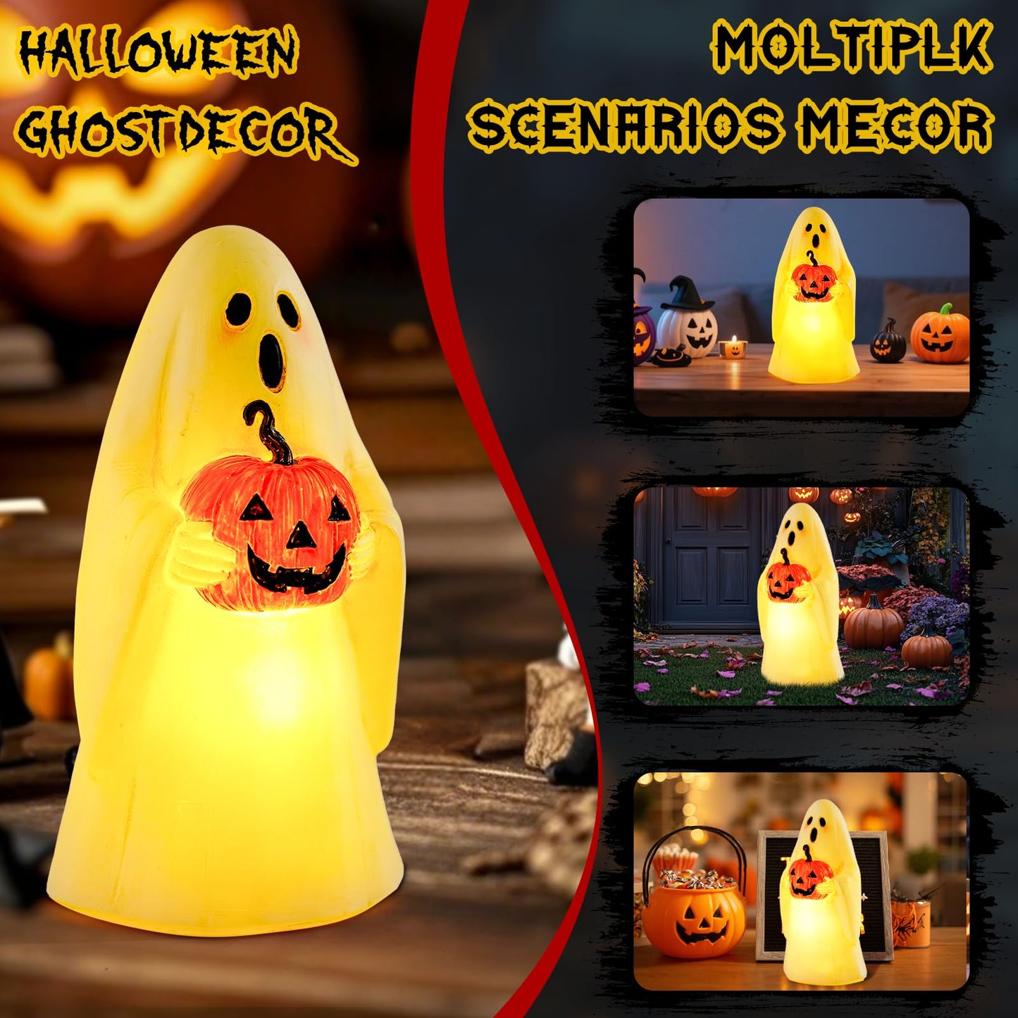 Pohabery Cute Resin Ghost Statue - Solar-Powered Halloween Decor, White, Outdoor Light Up Figurine For Yard & Porch, Model Zf1Bg250501