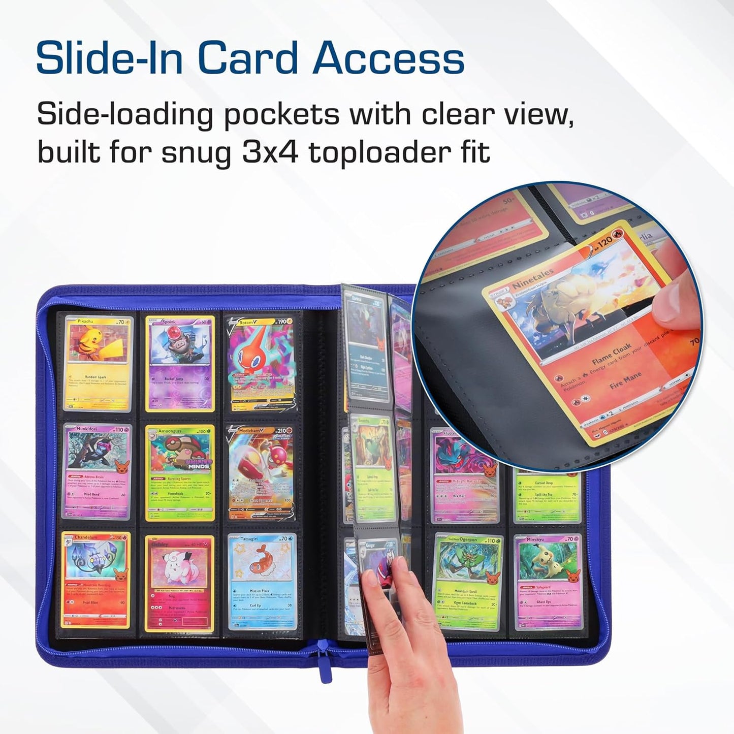 BCW Z-Folio 9-Pocket LX Album - Blue | Secure Zipper Card Organizer | Premium Leatherette Card Collection Binder | Trading Card Binder for Pokemon, MTG, Sport Cards and More